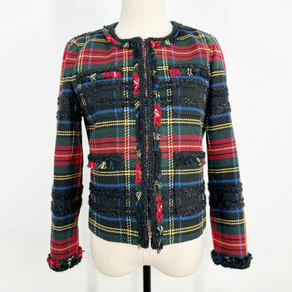 J. Crew Stewart Plaid Tartan Lady Jacket Red Blazer Preppy Work Classic Size  2 - Picture 3 of 15